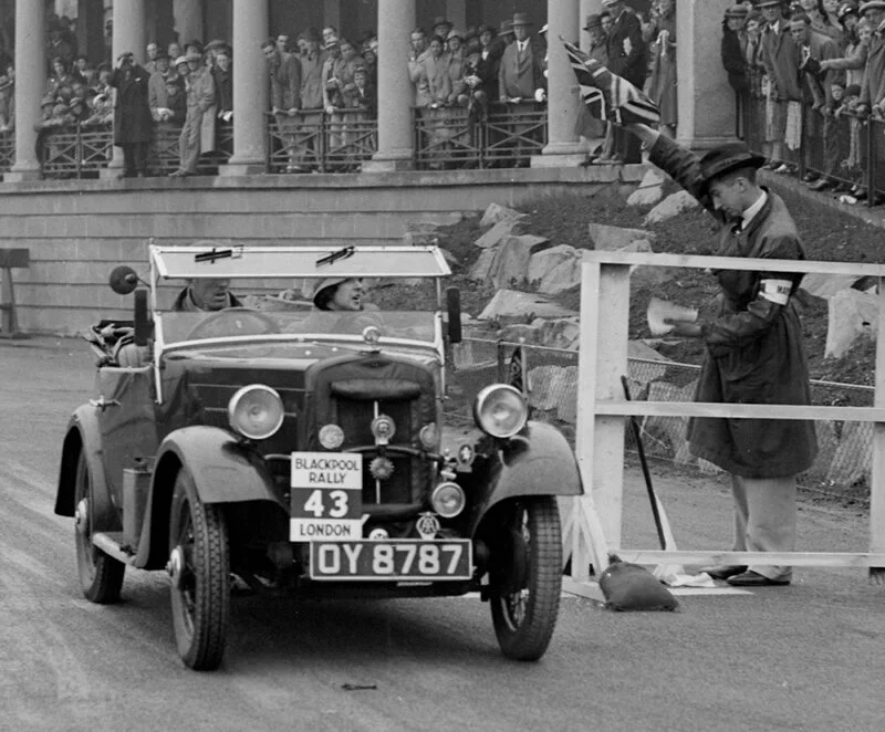 Morris Minor competing at Blackpool Rally
